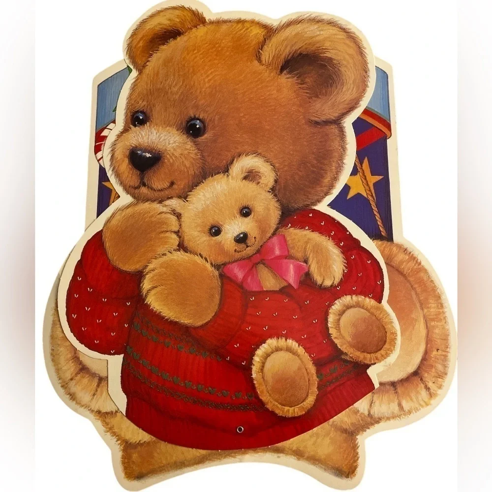 Vintage Eureka Die Cut Jointed Christmas Teddy Bear on drum Wall decoration